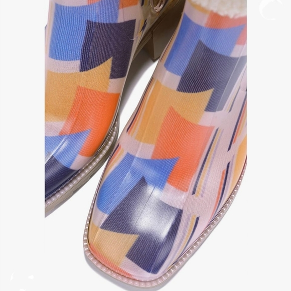 Womens Chunky Block Heel Ankle Boots Print Color - Picture 4 of 5